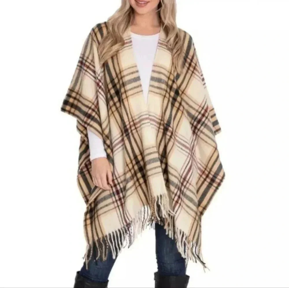 {Woolrich} Cozy Blanket Wrap Sienna Plaid One Size Dark Browns